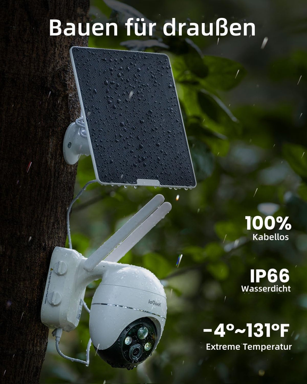 ieGeek 4G LTE Überwachungskamera mit SIM Karte & 64GB Speicherkarte，355°/120° PTZ Kabellos Überwachu