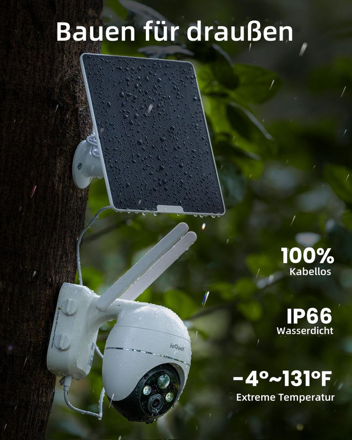 ieGeek 4G LTE Überwachungskamera mit SIM Karte & 64GB Speicherkarte，355°/120° PTZ Kabellos Überwachu