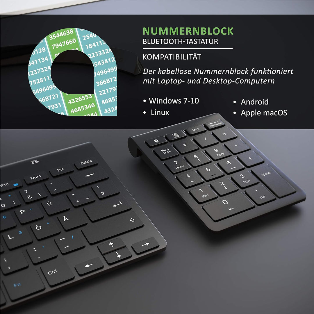 CSL - Numpad Bluetooth - Ziffernblock kabellos - Keypad mit 22 Tasten - 10 Multifunktionstasten Mult