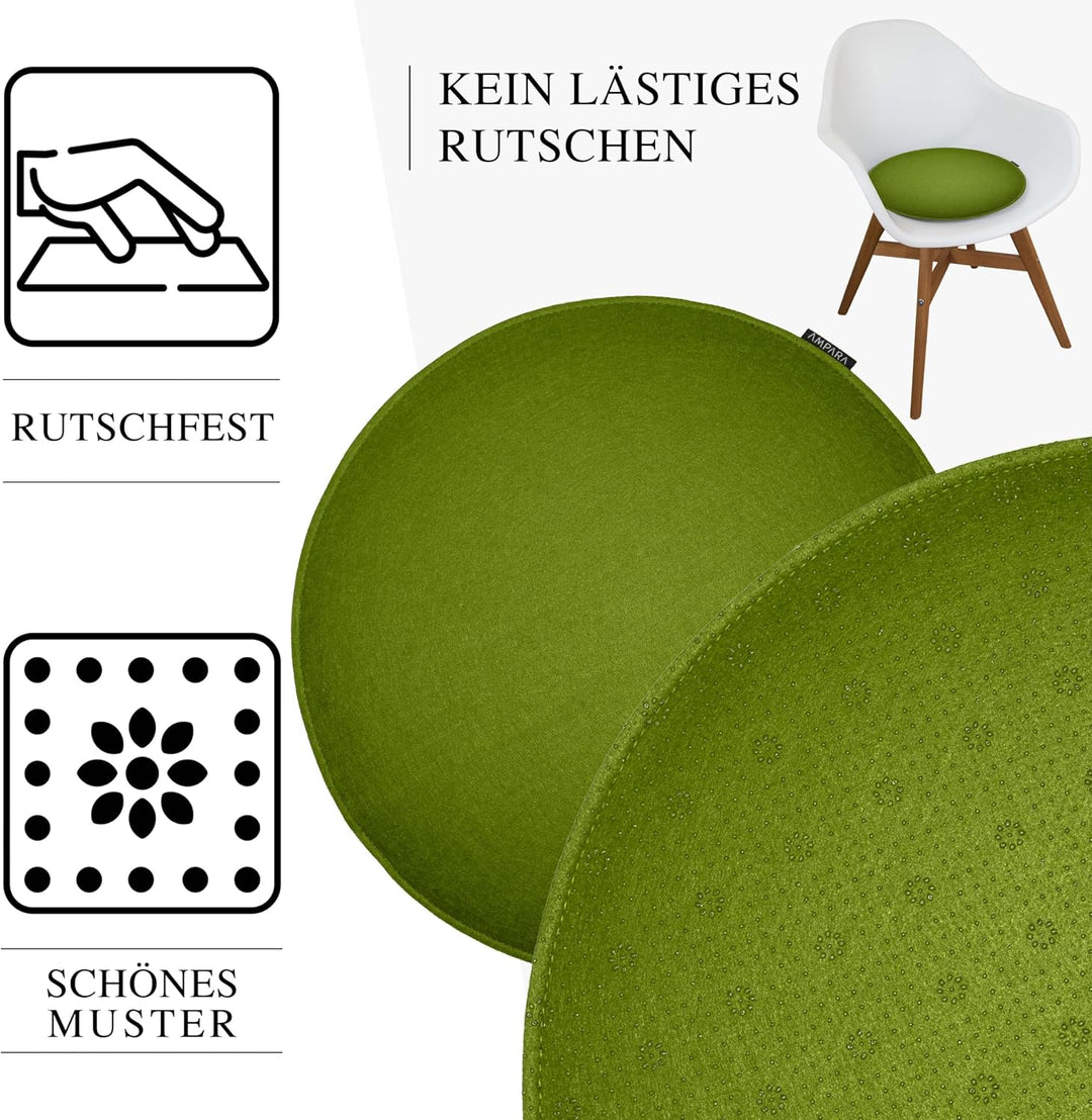4er Set Stuhlkissen rund 33 cm - rutschfest &amp; Gemütlich - Sitzkissen Filz rund | für Stuhl, Bank, Ho