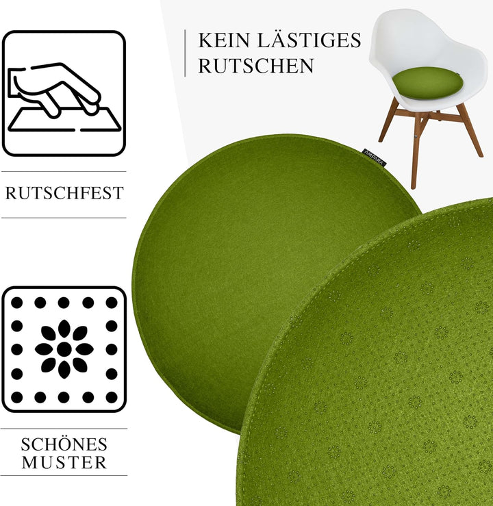 4er Set Stuhlkissen rund 33 cm - rutschfest &amp; Gemütlich - Sitzkissen Filz rund | für Stuhl, Bank, Ho