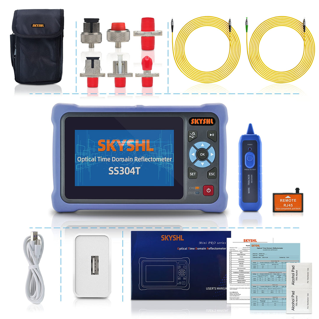 SKYSHL 1310nm/26dB+1550nm/24dB LWL OTDR Tester (Mit OPM+OLS+VFL+Event Map) SM 4,3Zoll Touchscreen Ko