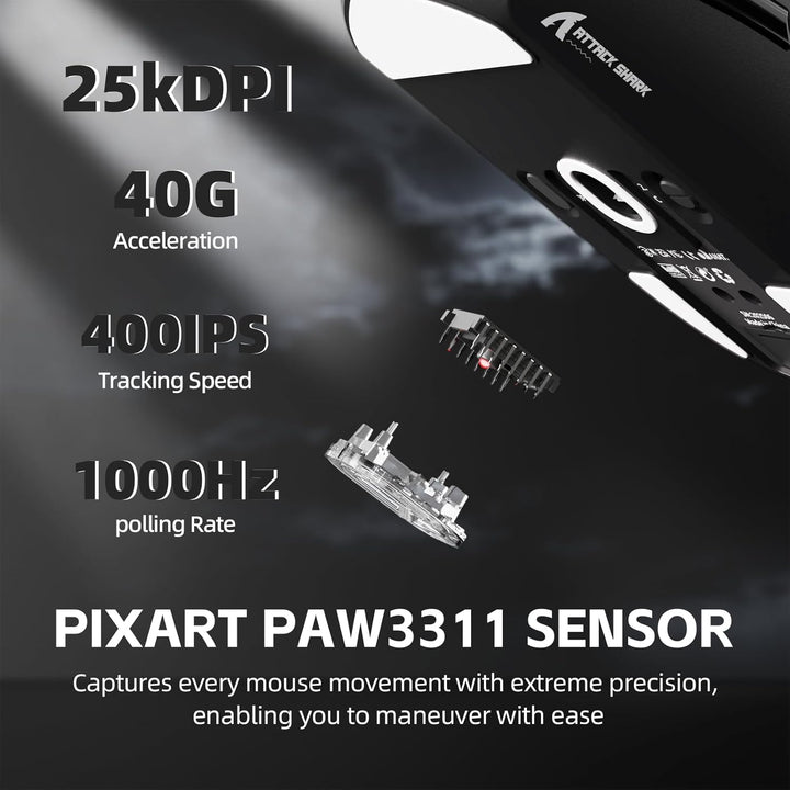 ATTACK SHARK G3PRO Kabellose Gaming-Maus mit Magnetischer Ladestation, PixArt PAW3311-Sensor, Bis zu