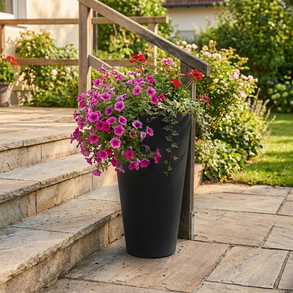 Spetebo XXL Pflanzsäule anthrazit konisch - 70x40 cm - Kunststoff Blumenkübel Pflanzkübel Blumentopf
