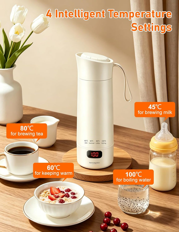 Reisewasserkocher Klein, 450ml Tragbarer Mini Wasserkocher mit 6 Temperatureinstellung LED-Display E