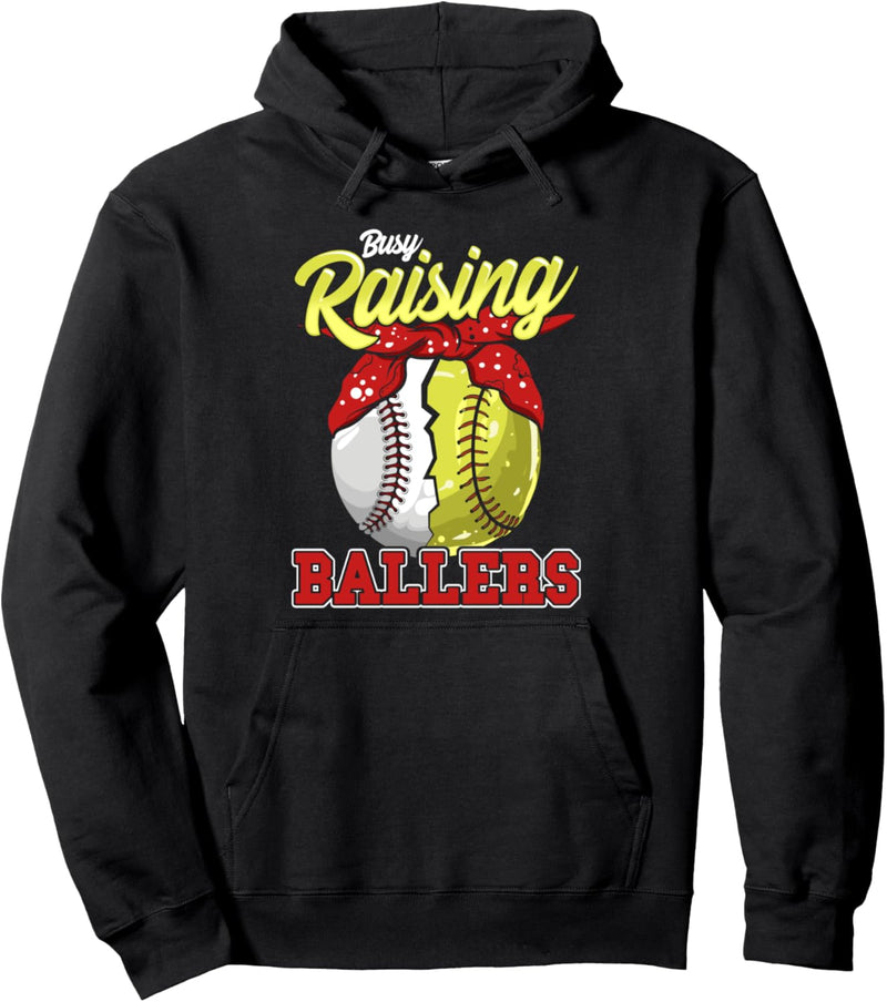 Busy Raising Baseball and Softball Ballers! Sports Mom Gift Pullover Hoodie