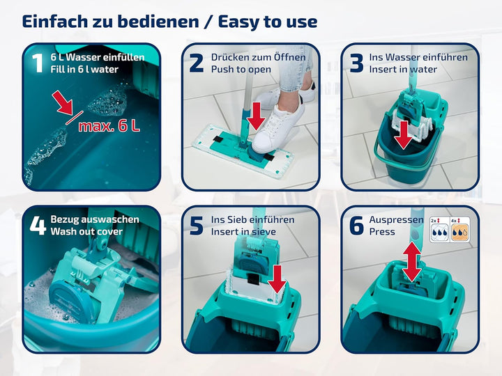 Leifheit Set POWER CLEAN, Wischer für Alle, rückenschonender Bodenwischer mit Reinigungsklingen, Wis