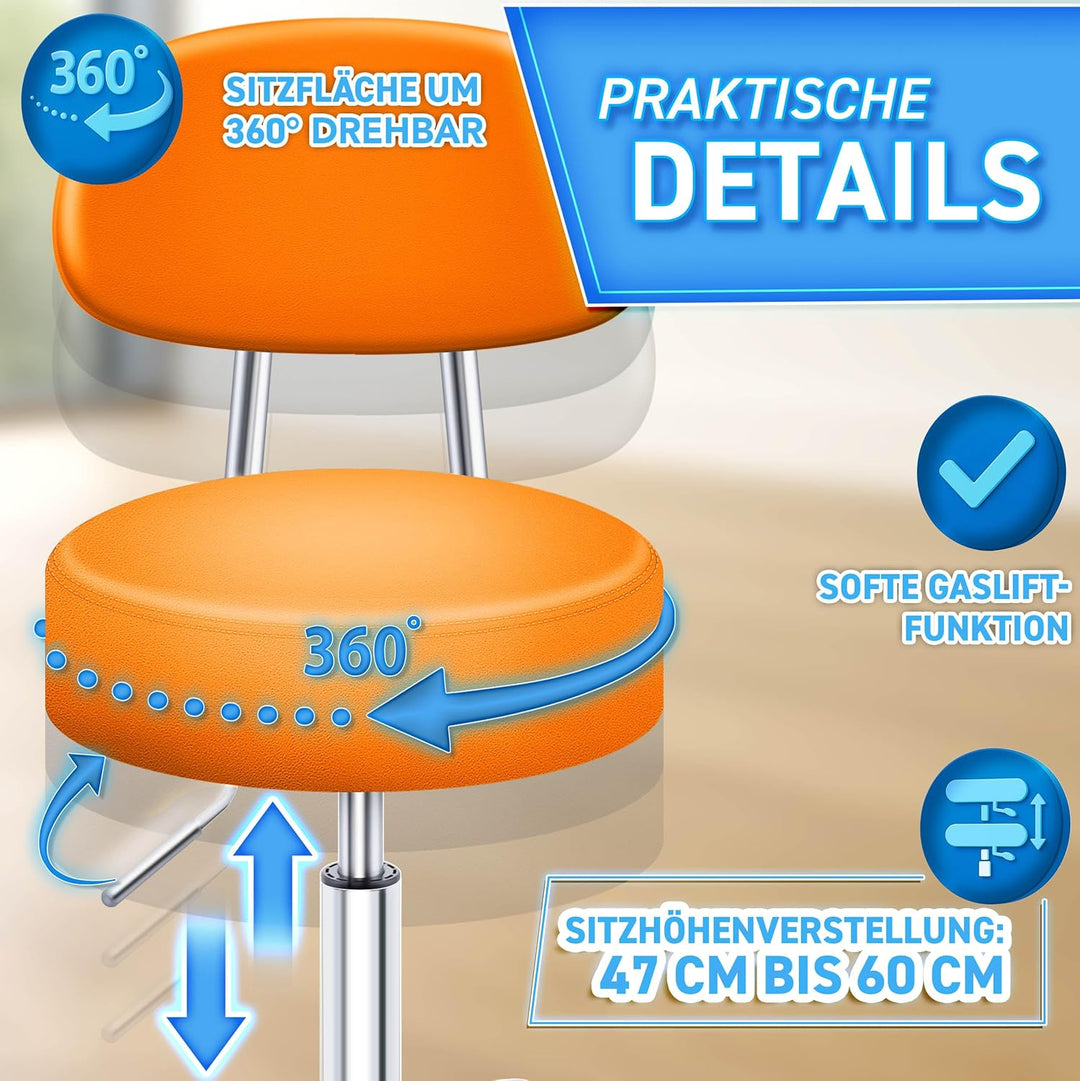 TRESKO® Rollhocker mit Lehne höhenverstellbar 10cm Dicke Polsterung Drehbar | Hocker 46-58cm | Arbei