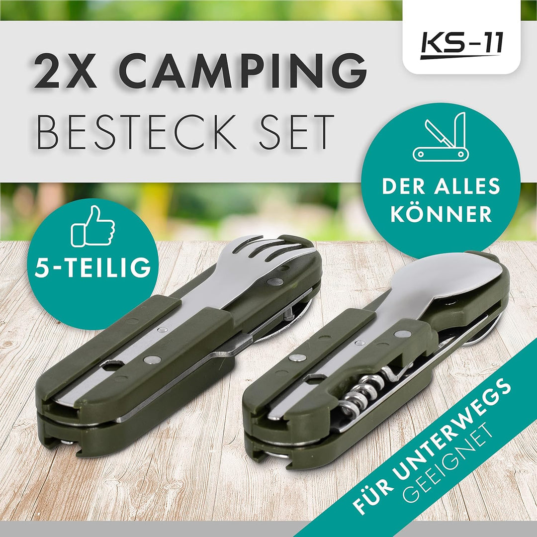 KS-11 2 Stück Outdoor Bundeswehr Besteck Edelstahl Campingbesteck Essbesteck Set 6 teilig Camping Be