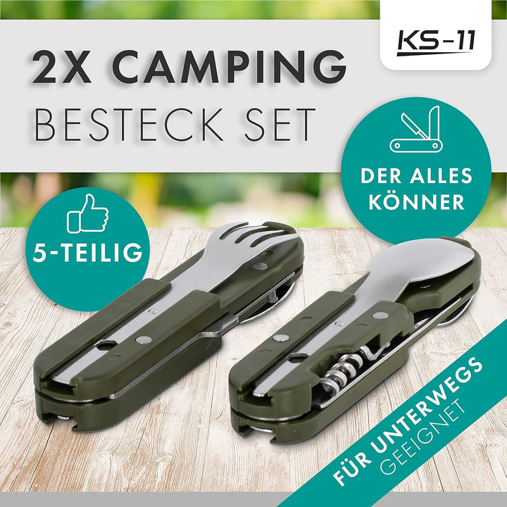 KS-11 2 Stück Outdoor Bundeswehr Besteck Edelstahl Campingbesteck Essbesteck Set 6 teilig Camping Be