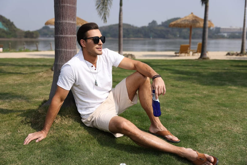 CTU Herren-Shorts aus Baumwolle und Leinen, für den Sommer, lässig, mit elastischen Taillentaschen,