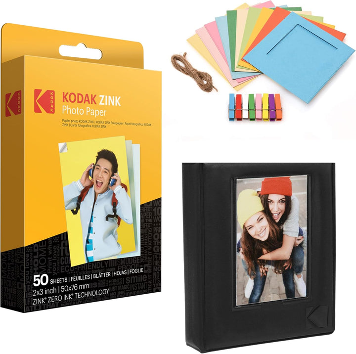 Kodak 5,1 x 7,6 cm Premium-Fotopapier (50 Blatt) + Bunte quadratische Bilderrahmen zum Aufhängen + F