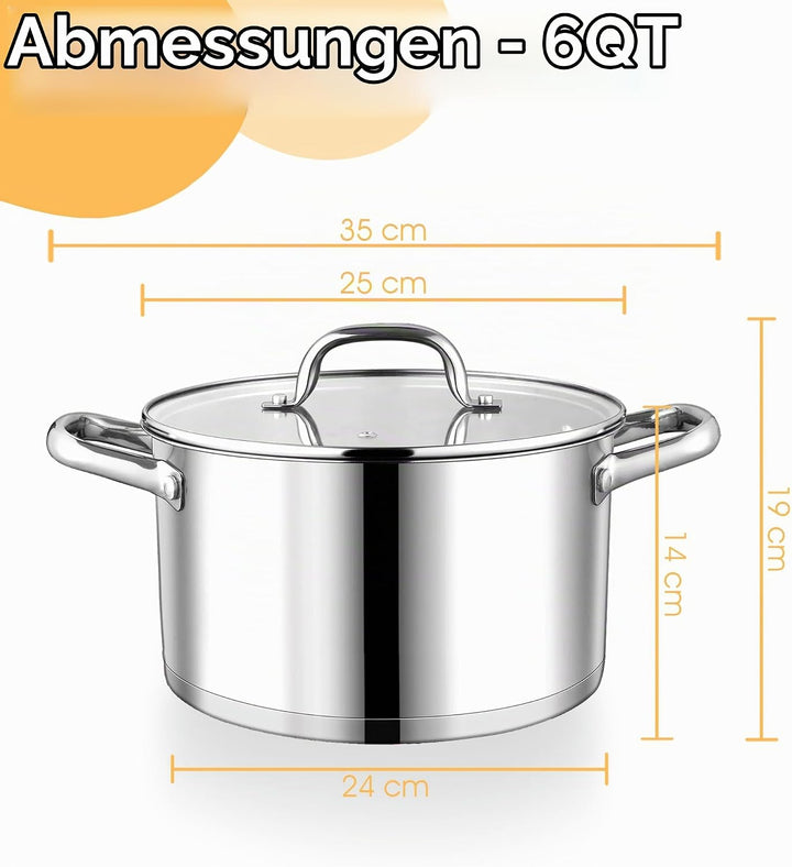 Herogo Kochtopf 24 cm, 5,6 L Edelstahl Suppentopf Induktion Topf mit Glasdeckel, Nudeltopf Fleischto