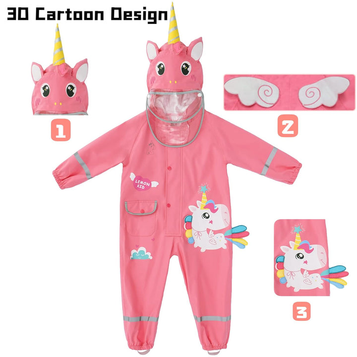 Fewlby Regenanzug Kinder, Regenjacke Einteilig Regenmantel mit Kapuze Regenponcho Jungen Mädchen Was
