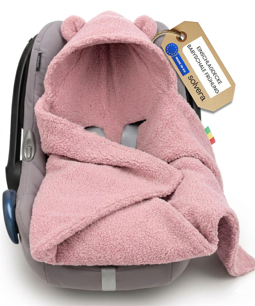 Einschlagdecke Babyschale Winter 80x80cm Kuschelig BOUCLÉ Lammfell-Optik, Kuscheldecke mit Kapuze fü