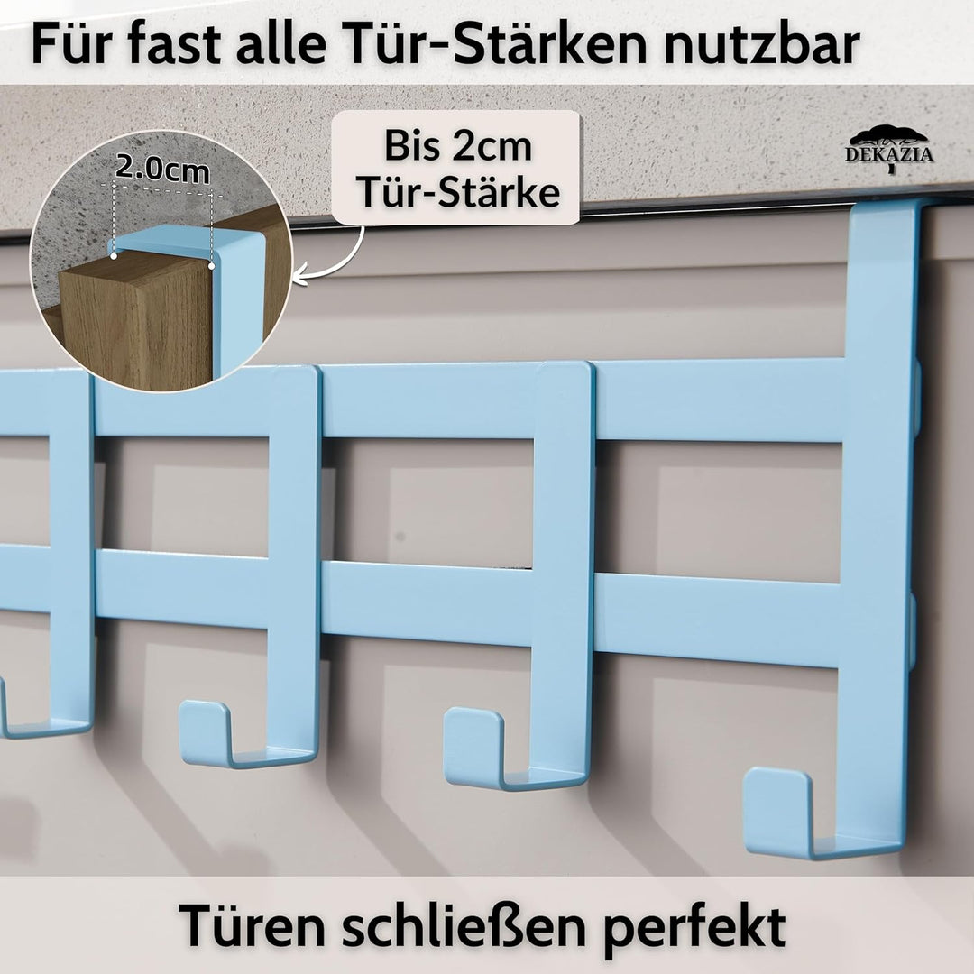 DEKAZIA® Türgarderobe Blau zum Einhängen – Bunte Kleiderhaken, Hakenleiste &amp; Garderobenhaken – Prakt