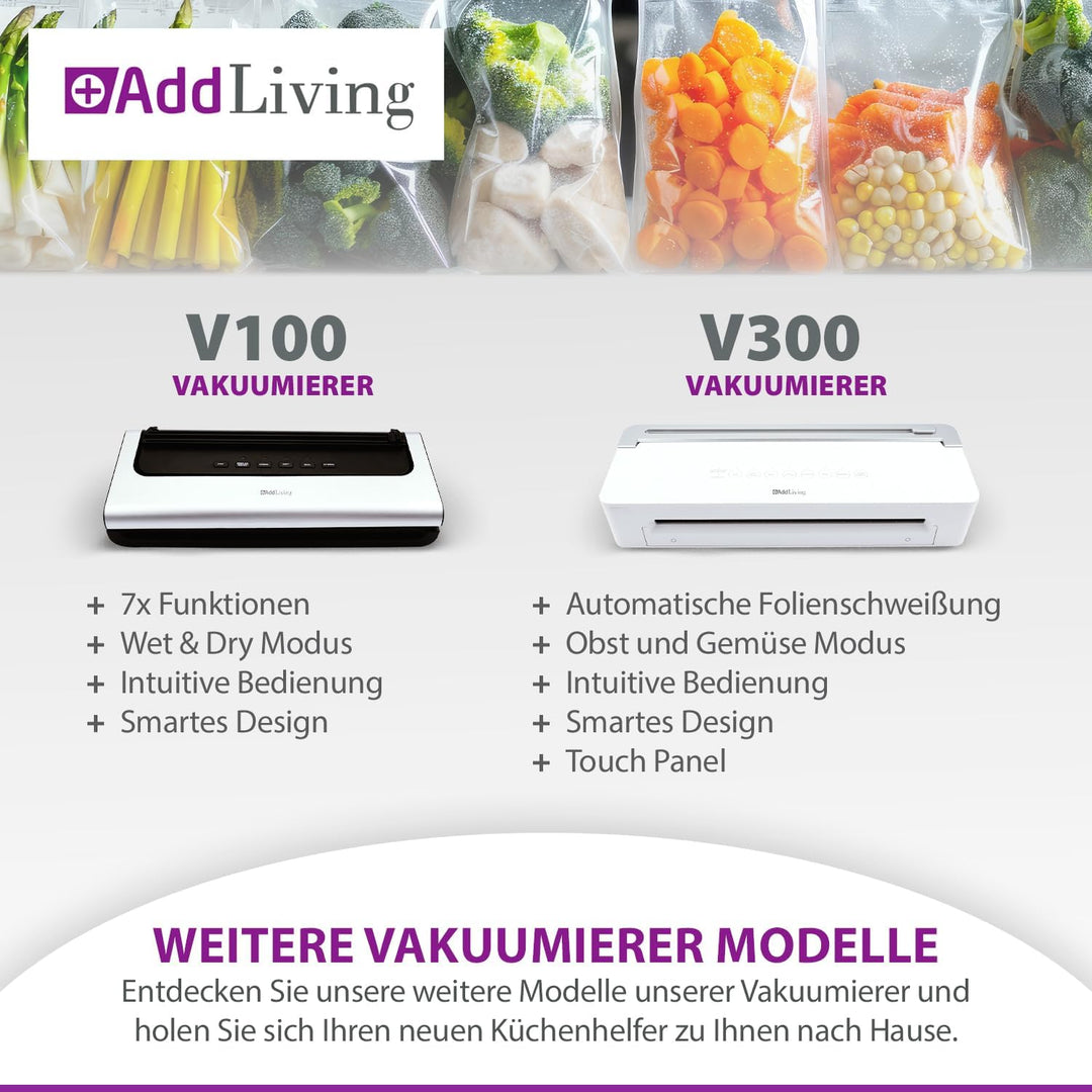 AddLiving Vakuumierer | Vakuumiergerät für Lebensmittel | Inkl. 5 Vakuumbeutel (20 x 30 cm) | Vacuum
