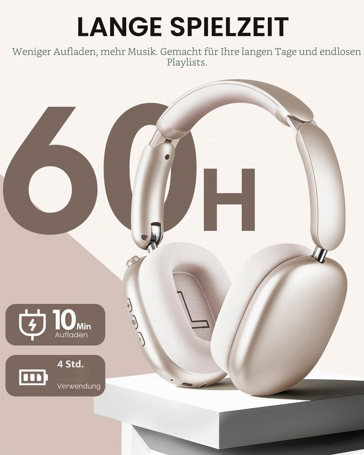 Wentronic Y02 Aktive Noise Cancelling Kopfhörer,60 Std.5 EQ-Musikmodi,Hi-Res-Audio,Tiefe Bässe,faltb