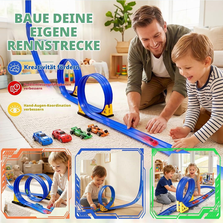 5 Meter Flexible rennbahn Kinder, Rennstrecke Auto Spielzeug, DIY Rennbahn Spielzeug, Autorennbahnen