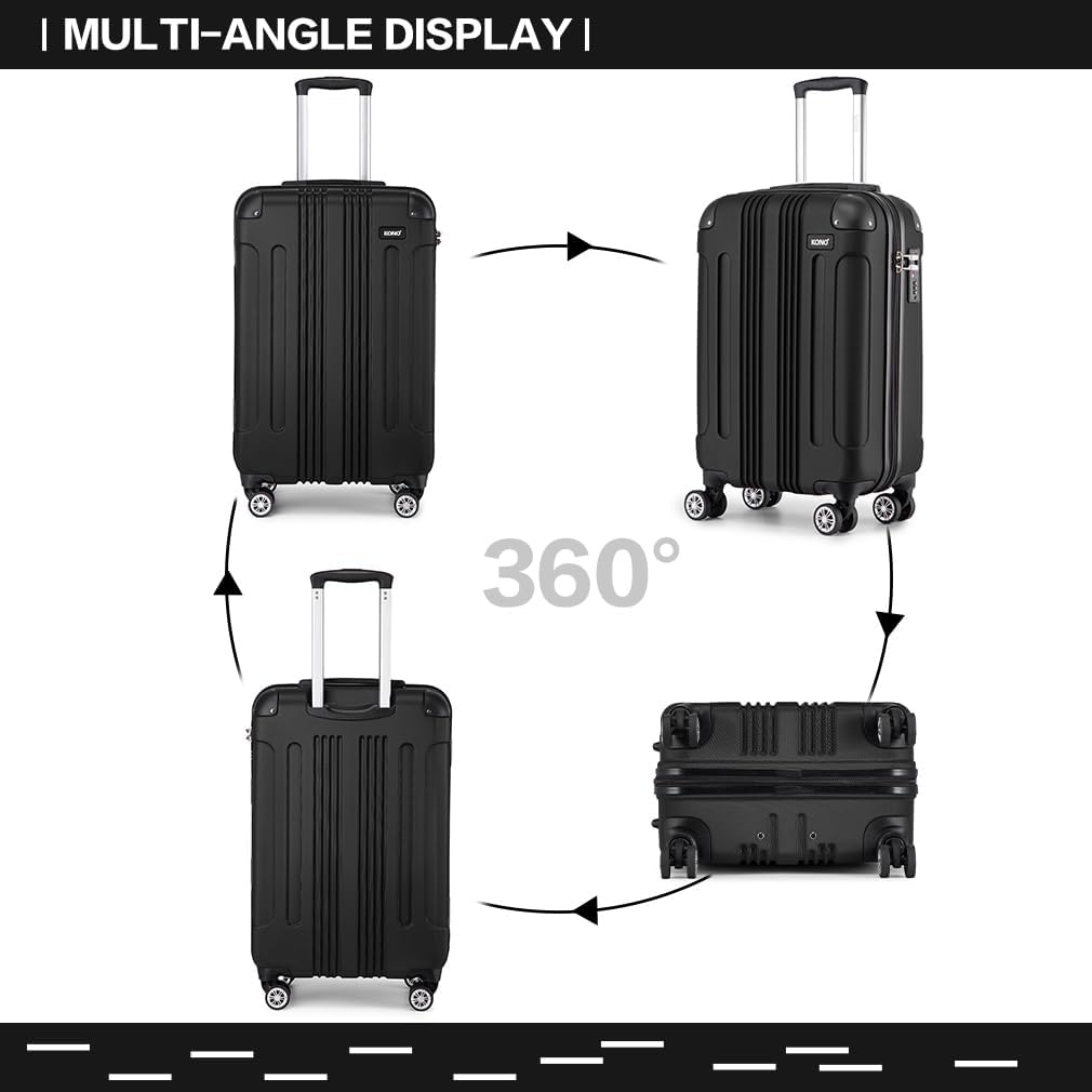 KONO Trolley Handgepäck Koffer 55x35x20cm Rollkoffer Reisekoffer mit 4 Rollen und Schloss (Schwarz),