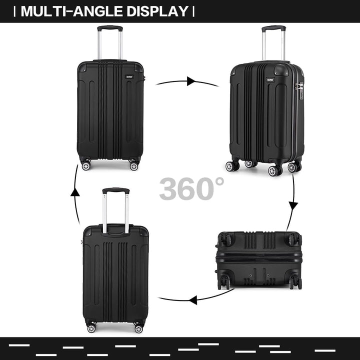 KONO Trolley Handgepäck Koffer 55x35x20cm Rollkoffer Reisekoffer mit 4 Rollen und Schloss (Schwarz),