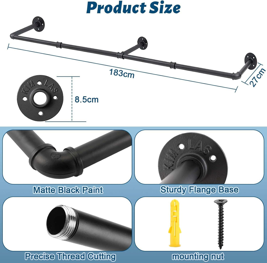 Royouzi Kleiderstange Wandmontage 184 cm Wandmontiertabnehmbarmetall Garderobenstange, Wird Zum Plat