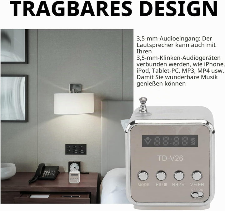 Td-V26 Mini Lautsprecher, Digital Lautsprecher , Fm Radio Stereo Tragbarer kabelloser Outdoor Mini L