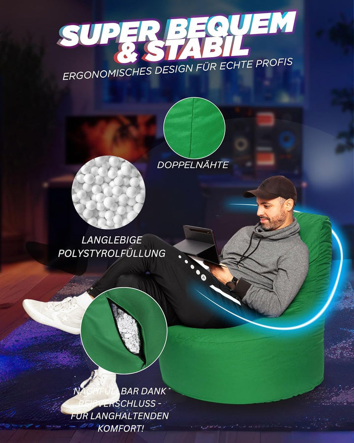PATCH HOME Gamer Sessel mit Reissverschluss Lounge Kissen Sitzsack Sitzkissen Bean Bag In & Outdoor