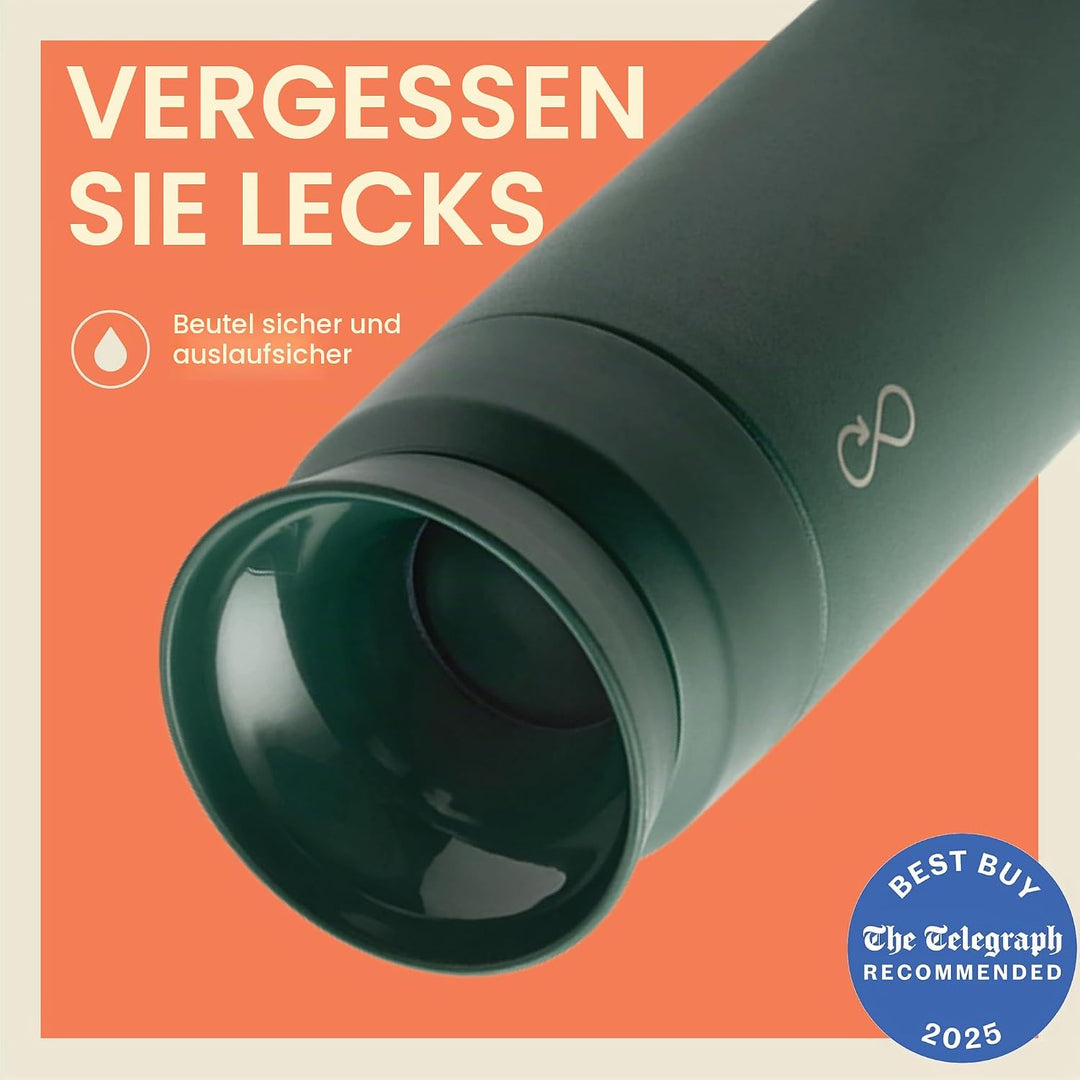 Ocean Bottle Brühflasche aus recyceltem Edelstahl, umweltfreundlich und wiederverwendbar, Waldgrün,
