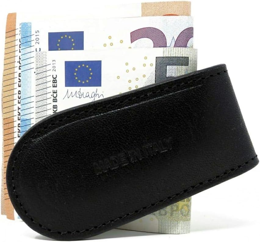 M. Pelletteria Magnetische Geldklammer für Herren aus echtem Leder, mit Magnethalter und Kreditkarte