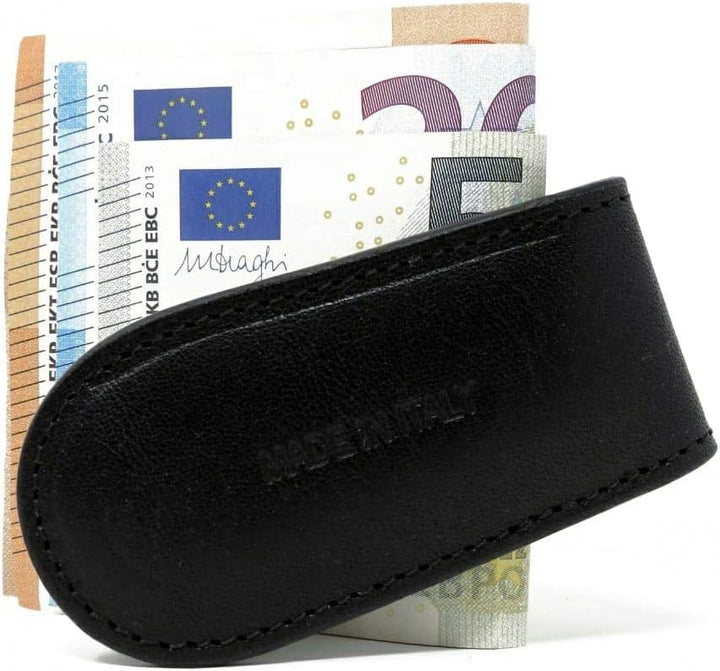 M. Pelletteria Magnetische Geldklammer für Herren aus echtem Leder, mit Magnethalter und Kreditkarte