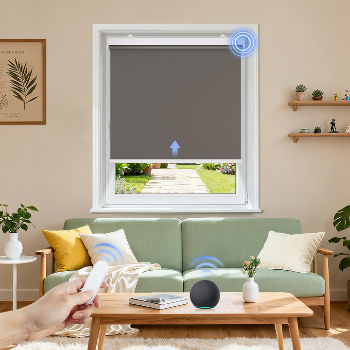 Grandekor Rollo Elektrisch 45x100cm Dunkelgrau, Elektrisches Verdunklungsrollo Klemmfix ohne/mit Boh