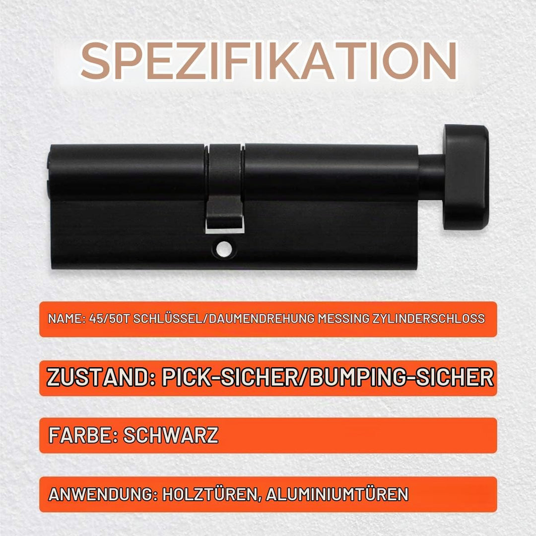 Bwintech 1 Stück 45/50Tmm Euro Messingzylinder, 95mm Knauf/Schlüssel zylinderschloss mit 5 horizonta