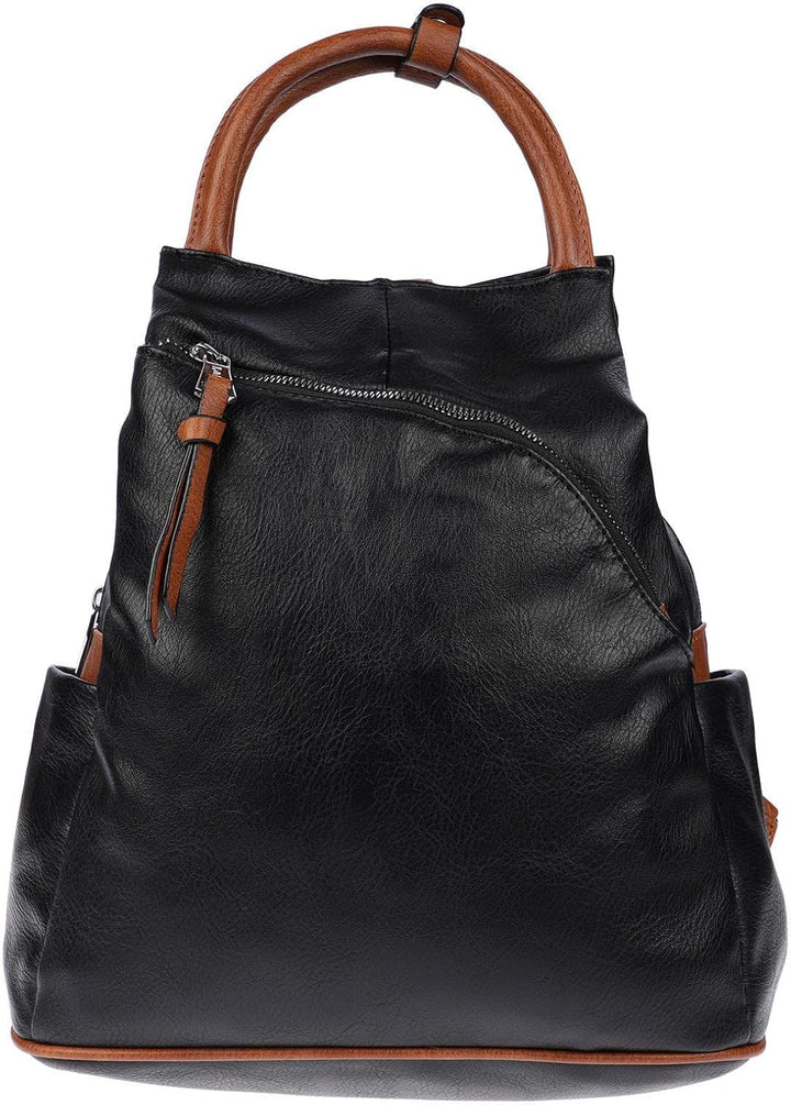 Christian Wippermann grosser Damen City Rucksack Tasche Body Bag Leder Optik Schultertasche Schwarz-