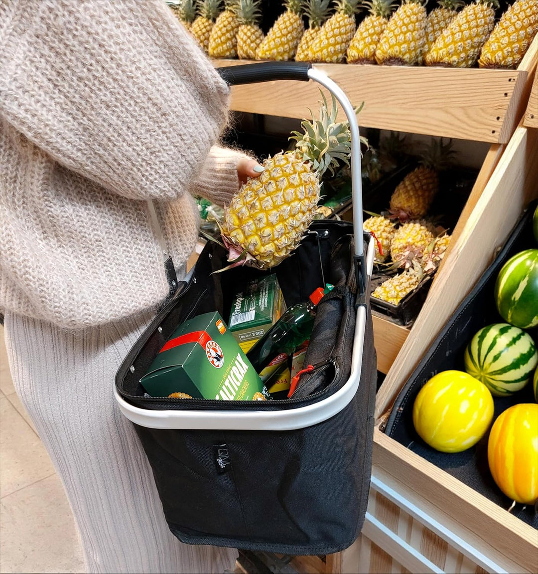 EINKAUFSKORB schwarz faltbar 26 Ltr. Klappkorb mit Henkel und Deckel