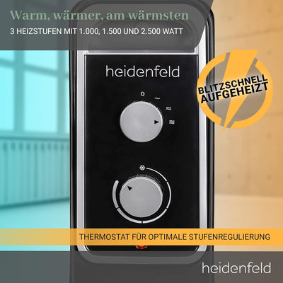 Heidenfeld Ölradiator ÖR100 | 𝟑 𝐉𝐀𝐇𝐑𝐄 𝐆𝐀𝐑𝐀𝐍𝐓𝐈𝐄 - 2500 Watt - Timerfunktion - Energiesparend - Öl Rad