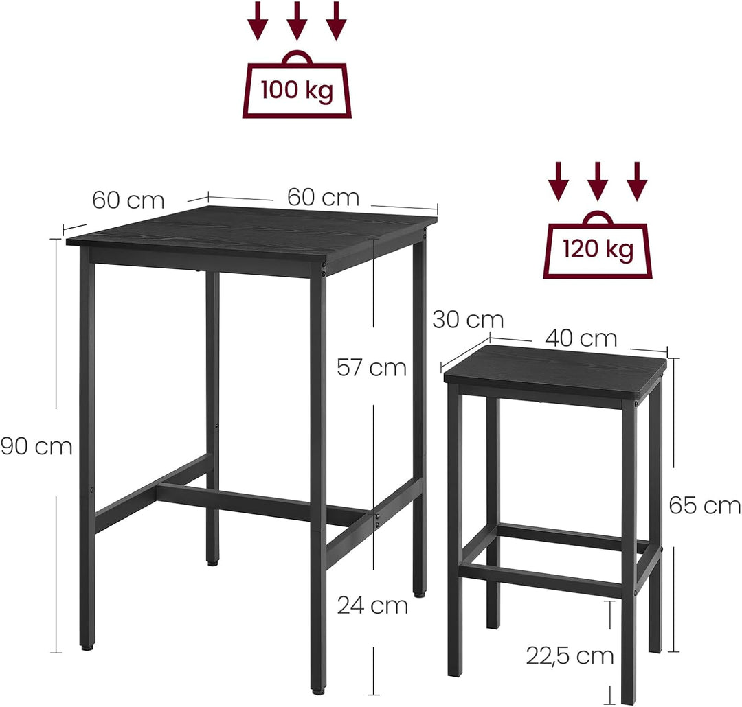 VASAGLE Bartisch mit Barhocker-Set, Esstisch mit 2 Stühlen, Küchentisch klein, Barstühle, für Esszim