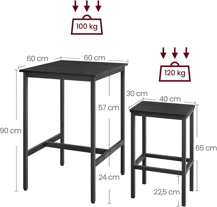 VASAGLE Bartisch mit Barhocker-Set, Esstisch mit 2 Stühlen, Küchentisch klein, Barstühle, für Esszim