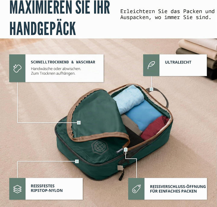 TRIPPED Travel Gear Reise-Kompressions-Packwürfel, Koffer- und Rucksack-Organizer für Kleidung, Grün