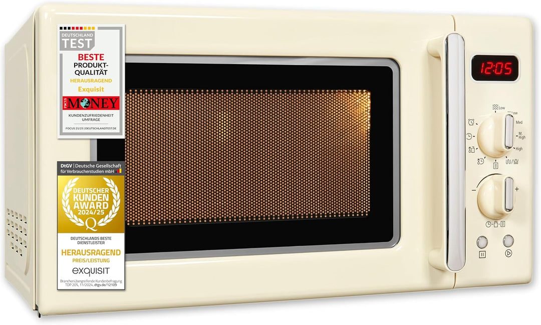 Exquisit Retro Mikrowelle RMW720-3GDIG creme | 20 Liter | 1000 Watt Grill | Digitale Anzeige | Creme