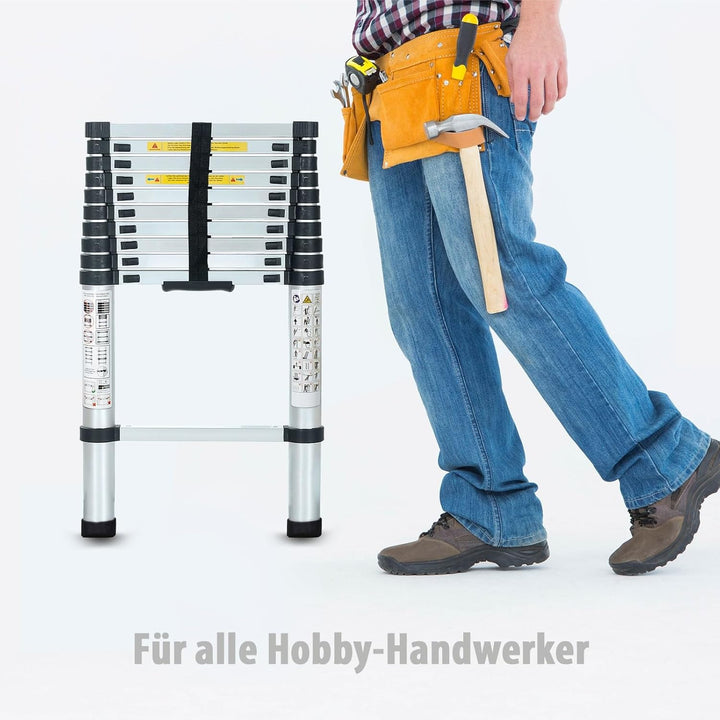 Eaxus® Teleskopleiter 3,2 m | DIN EN 131 | Aluminium Mehrzweckleiter | Ausziehbar mit 11 Stufen | Si