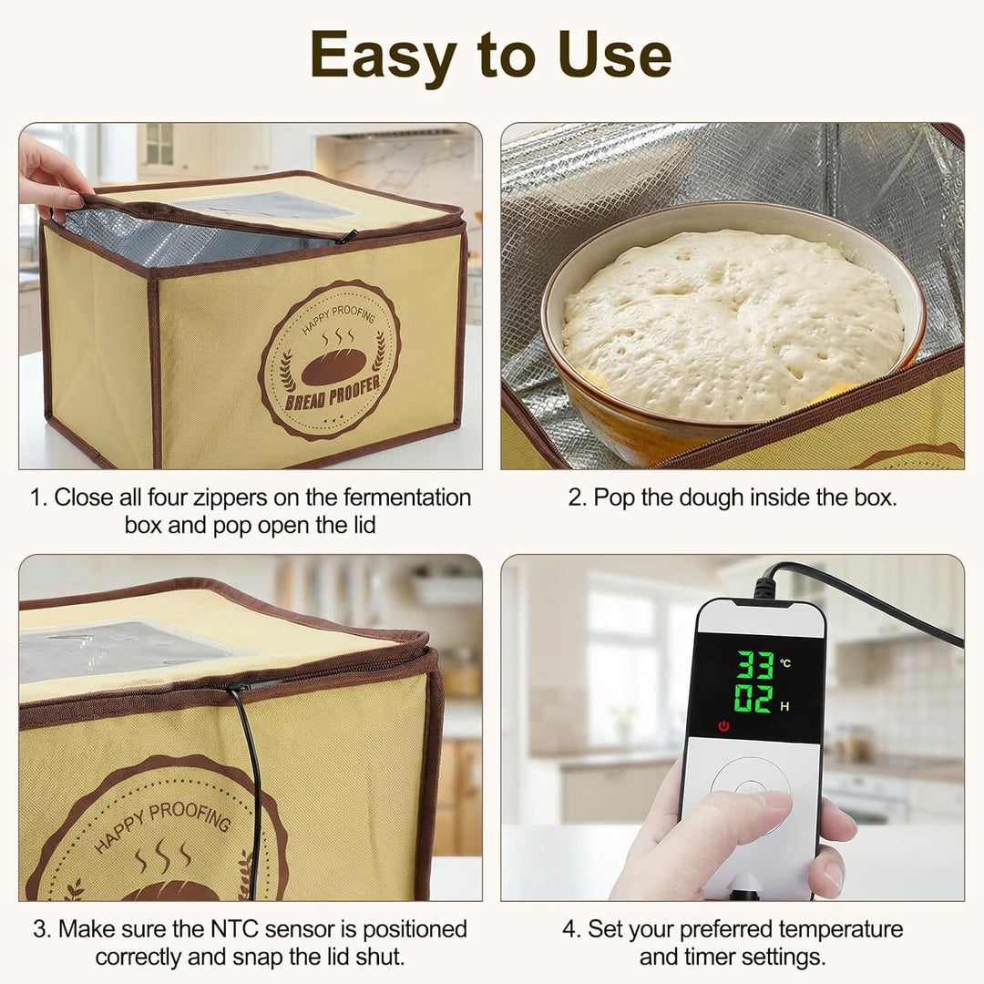 Gärbox Sauerteig mit Heizung, Faltbarer Elektrischer Brot Gärschrank mit NTC Temperatursensor 10-45°