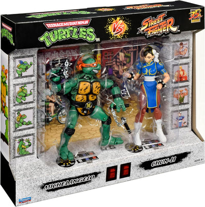 Bandai - 15 cm grosse offizielle Figuren Teenage Mutant Ninja Turtles x Street Fighter - Mike VS Chu