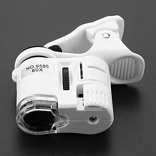 Mini Mikroskop, 9595W 60X Lupe LED UV Licht Mini Handy Clip Mikroskop, 2 Lampe Perle Universal Handy