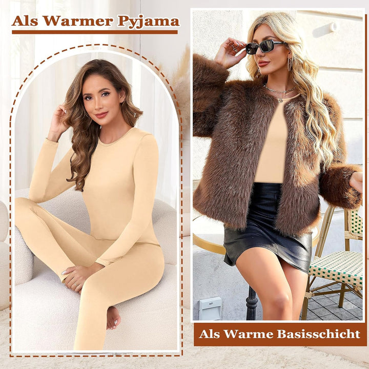 Jiuday Thermounterwäsche Damen Winter Funktionswäsche Set Warm Thermo Unterwäsche Atmungsaktiv Flexi