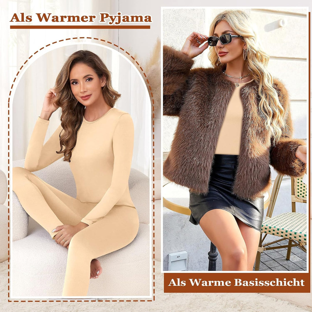 Thermounterwäsche Damen Winter Funktionswäsche Set Warm Thermo Unterwäsche Atmungsaktiv Flexibel Ski