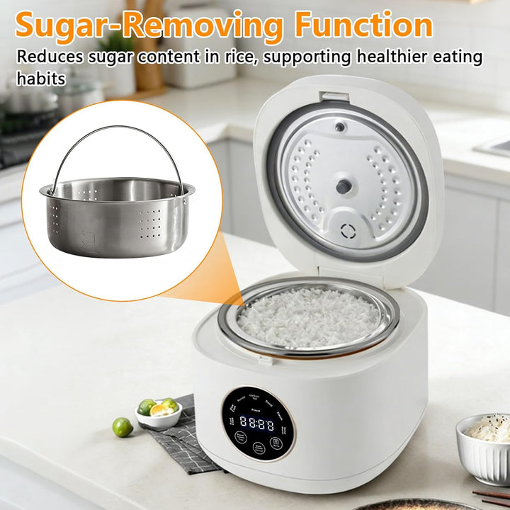 2L Low Sugar Reiskocher, Low Sugar Rice Cooker mit 24-Stunden-Zeitschaltuhr & 8-Stunden-Warmhaltefun