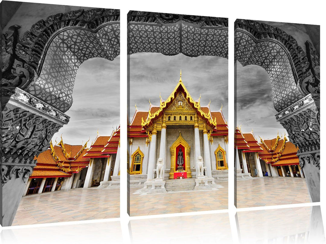 Pixxprint Marmortempel von Bangkok als Leinwandbild/Grösse: 3 Teilig (120x80) cm/Wandbild/Kunstdruck