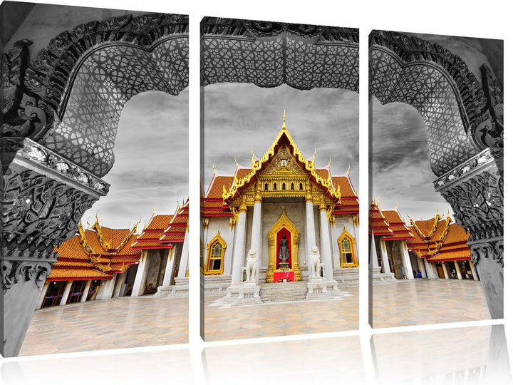 Pixxprint Marmortempel von Bangkok als Leinwandbild/Grösse: 3 Teilig (120x80) cm/Wandbild/Kunstdruck