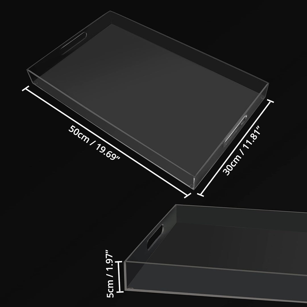 Kurtzy Serviertablett Kunststoff Acryl Klar Tablett mit Henkel – L50xB30cm Tablett Rechteckig Grosse